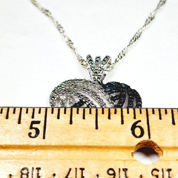 Blue & White Diamond heart pendant in Plat & Rhodium over 925 SS w/20" chain - Picture 3 of 5